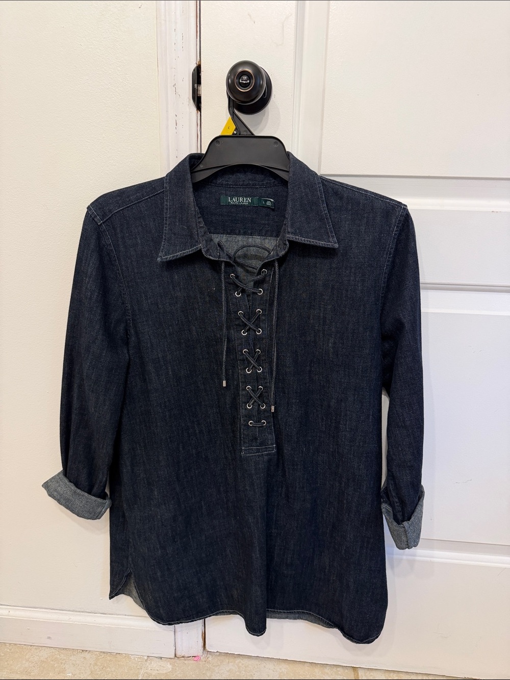 Lauren Ralph Lauren Women’s Dark Denim Lace-Up Casual Shirt